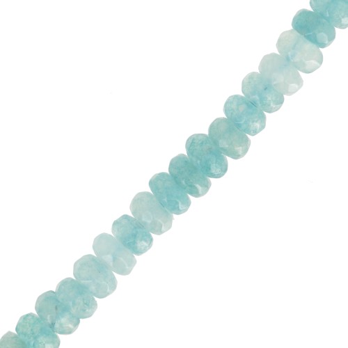 Faceted flat round beads 4x2.5 mm tinted Quartz - Caribbean Blue x38cm