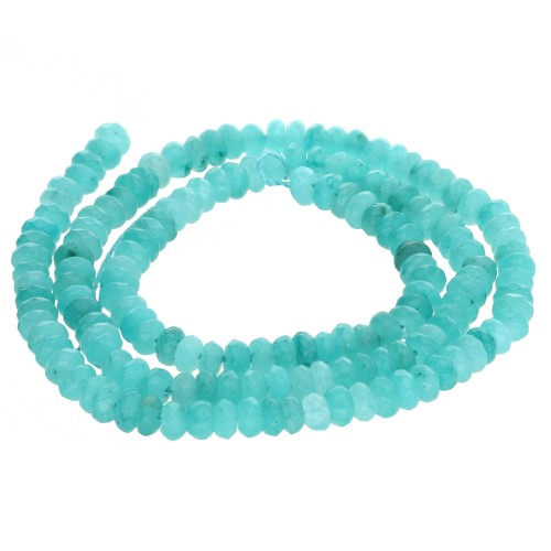 Flattened round faceted 4.5x2.5 mm Tinted Jade - Turquoise Blue x38cm