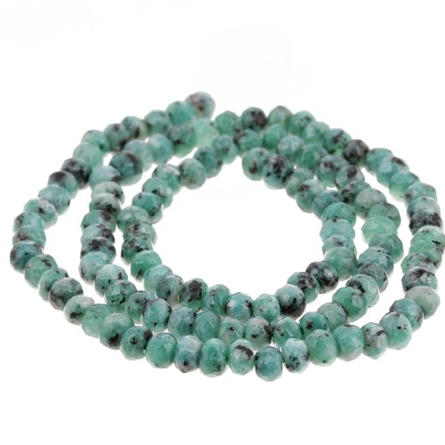 Faceted flat round beads 4x3 mm tinted Quartz - Turquoise Green x35cm