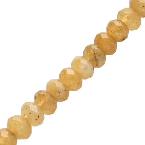 Faceted flat round beads 4x3 mm tinted Quartz - Dark Yellow x35cm