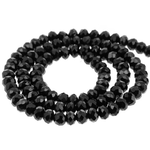 Faceted flat round beads 4x3 mm tinted Quartz - Black x35cm