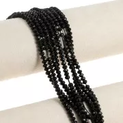 Faceted flat round beads 4x3 mm tinted Quartz - Black x35cm