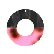 Round two-tone cellulose acetate pendant 45 mm Marbled Black/Pink x1