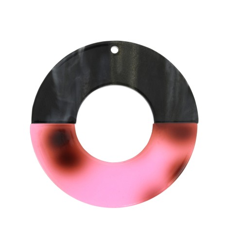 Round two-tone cellulose acetate pendant 45 mm Marbled Black/Pink x1