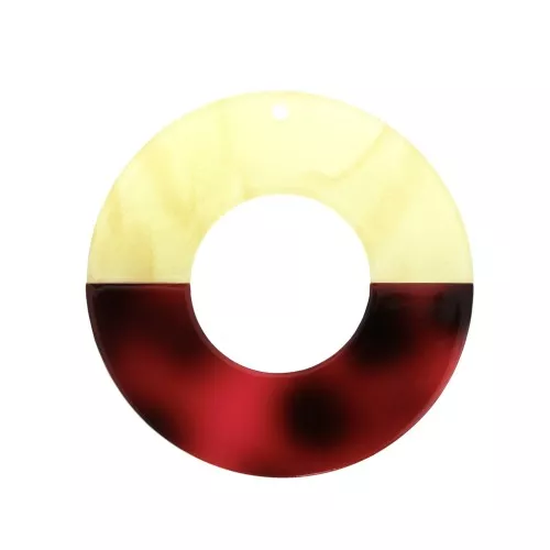 Round two-tone cellulose acetate pendant 45 mm Marbled Yellow/Red x1