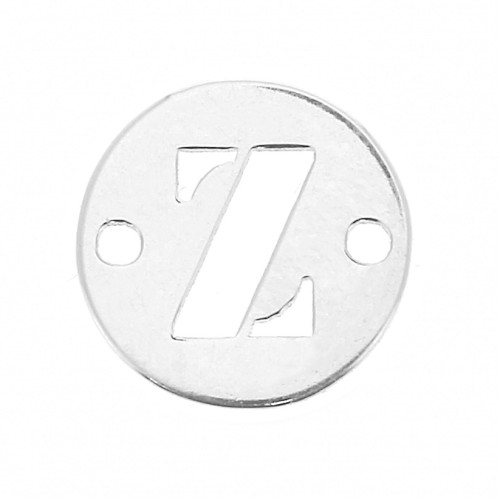 925 Sterling Silver Round spacer 2 holes Letter Z 8.5 mm x1