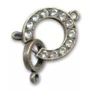 Springring clasp 14mm Bronze tone with Crystal strass