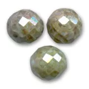 Fire Polished faceted round beads 14mm Marbled Green/Grey x4