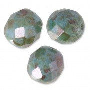 Fire Polished faceted round beads 8mm Marbled Green/Grey x20|raw }}