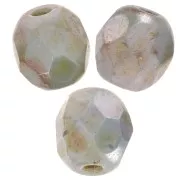 Fire Polished faceted round beads 4mm Chalk White Blue Luster x50