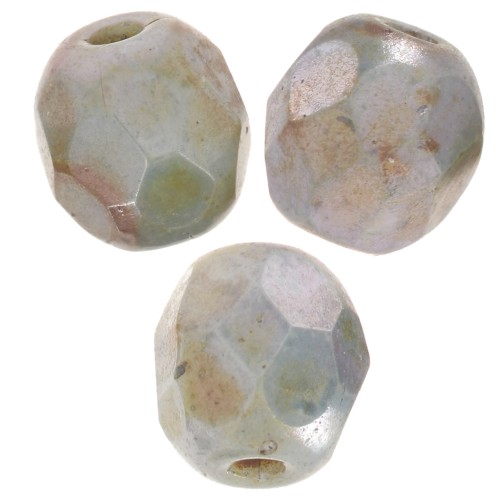 Fire Polished faceted round beads 4mm Chalk White Blue Luster x50