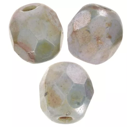 Fire Polished faceted round beads 4mm Chalk White Blue Luster x50