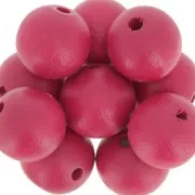 Wooden round beads 15mm Fuchsia x 5