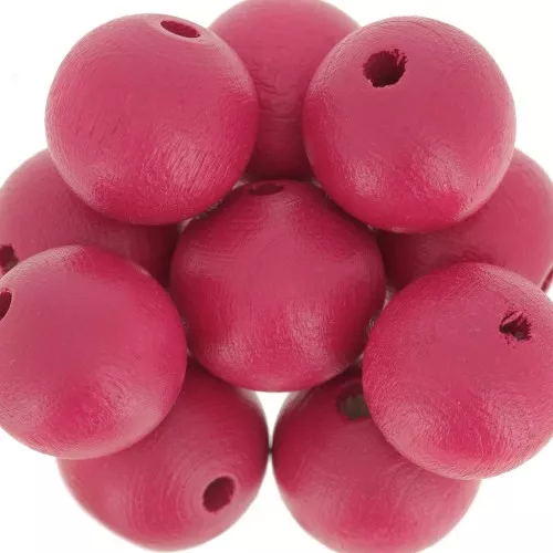 Wooden round beads 15mm Fuchsia x 5