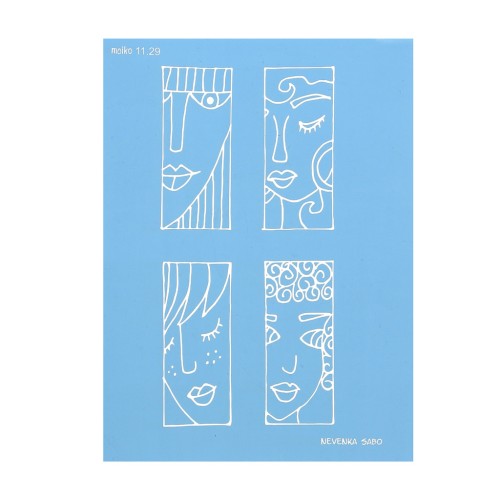 Silk Screen Moiko for polymer clay 74x105 mm Faces Pattern 2 Nevenka Sabo 11.29 x1