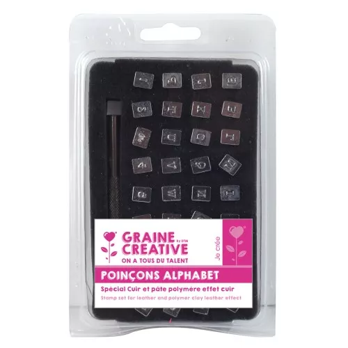 4mm stamp set for leather and polymer clay leather effect - alphabet and number x1