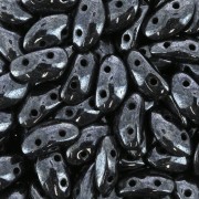 3x8mm Jet Hematite 2-hole MobyDuo Czech Glass Bead x50|raw }}