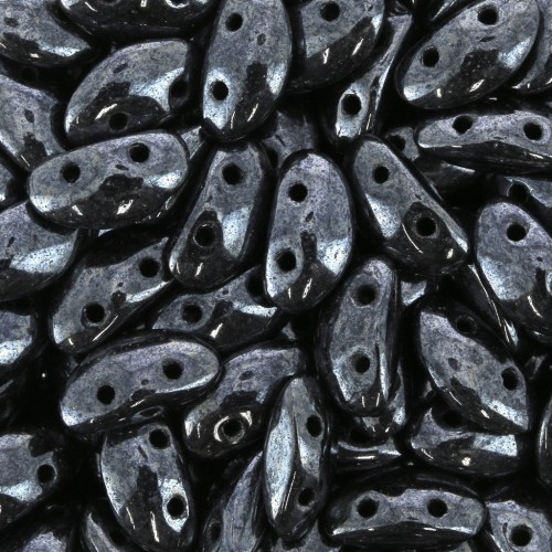 3x8mm Jet Hematite 2-hole MobyDuo Czech Glass Bead x50