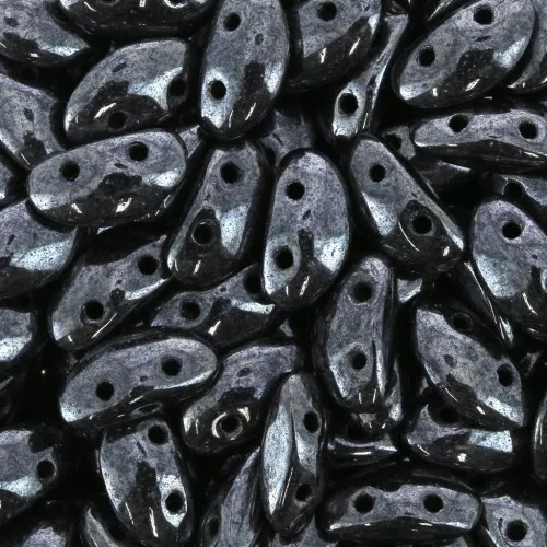 3x8mm Jet Hematite 2-hole MobyDuo Czech Glass Bead x50