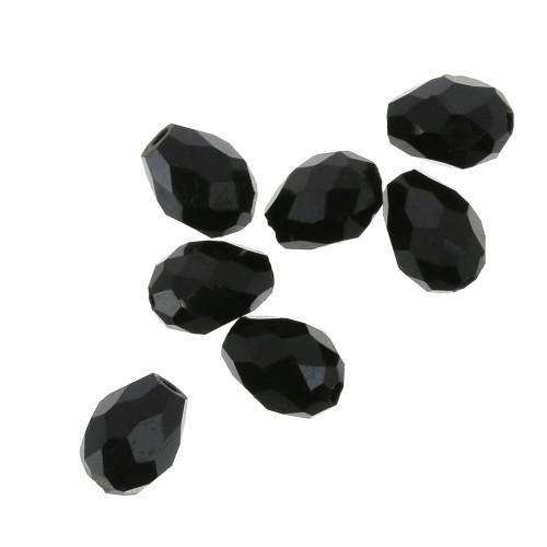 6x8mm Jet Drop Faceted Czech Glass Bead x20