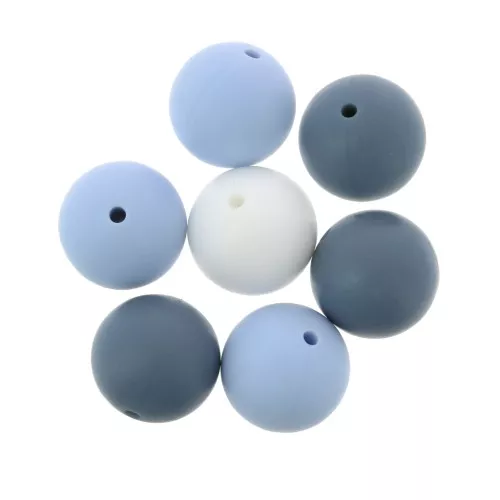 15mm Multi Blue/White silicone beads for pacifier x7