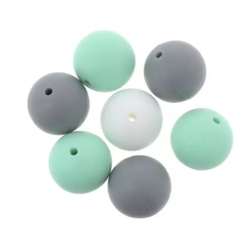 15mm Mint/Grey/White silicone beads for pacifier x7