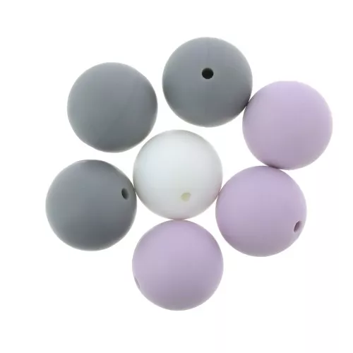 15mm Lavender/Grey/White silicone beads for pacifier x7