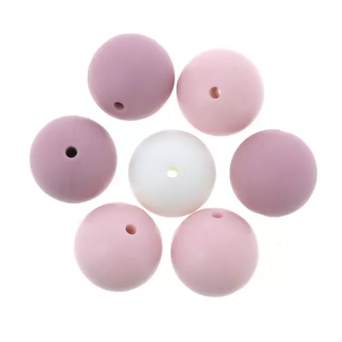 15mm Multi Pink/White silicone beads for pacifier x7