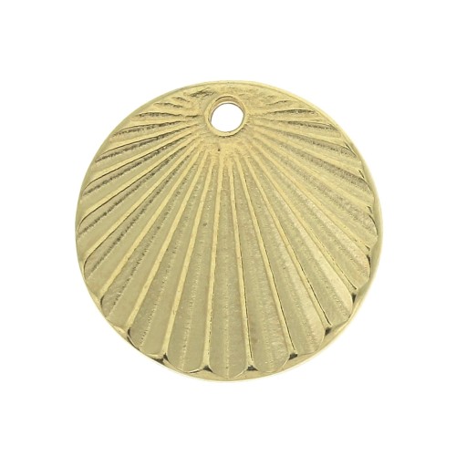 16mm Round engraved charm with a pleated effect - fine Gold plated x1