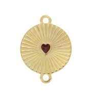 21x15.8mm Round pleated effect spacer and epoxy resin heart - Gold Tone / Red x1|raw }}
