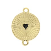 21x15.8mm Round pleated effect spacer and epoxy resin heart - Gold Tone / Black x1|raw }}