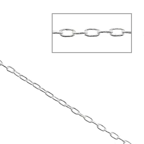 1mm oval elongated fine Cable mesh chain - fine silver plating x1m