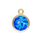 8.6x6.5mm Gold filled round pendant with an Imitation Blue Opal synthetic stone x1