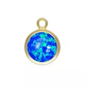 8.6x6.5mm Gold filled round pendant with an Imitation Blue Opal synthetic stone x1