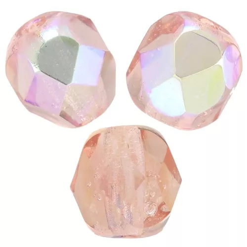 Fire Polished faceted round beads 6mm Rosaline/Peach AB x25