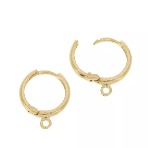 17mm 925 Sterling Silver Round Leverback earrings open ring - Gold Tone plated x2