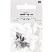 11mm cotton tassels with open jump ring - Grey/Dark Grey/Light Grey/Silver Tone x6