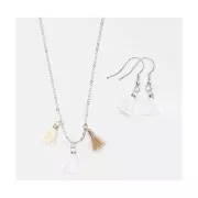 11mm cotton tassels with open jump ring - Beige/White/Ecru/Silver Tone x6