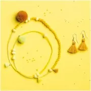 11mm cotton tassels with open jump ring - Beige/White/Ecru/Silver Tone x6