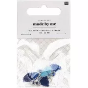 11mm cotton tassels with open jump ring - Blue/Dark Blue/Sky Blue/Silver Tone x6