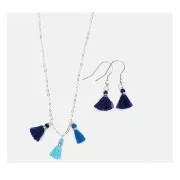 11mm cotton tassels with open jump ring - Blue/Dark Blue/Sky Blue/Silver Tone x6