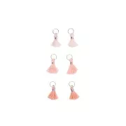 11mm cotton tassels with open jump ring - Light Pink/Coral/Ant Pink/Silver Tone x6