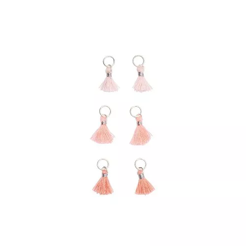 11mm cotton tassels with open jump ring - Light Pink/Coral/Ant Pink/Silver Tone x6