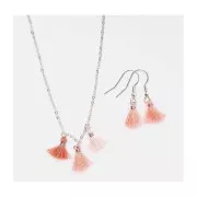 11mm cotton tassels with open jump ring - Light Pink/Coral/Ant Pink/Silver Tone x6