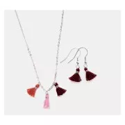 11mm cotton tassels with open jump ring - Bordeaux/Pink/Rust/Silver Tone x6