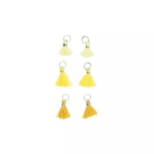 11mm cotton tassels with open jump ring - Yellow/Neon Yellow/Mustard/Silver x6
