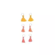11mm cotton tassels with open jump ring - Neon Orange / Neon Pink / Silver Tone x6