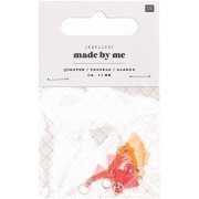 11mm cotton tassels with open jump ring - Neon Orange / Neon Pink / Silver Tone x6