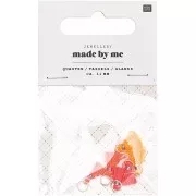 11mm cotton tassels with open jump ring - Neon Orange / Neon Pink / Silver Tone x6