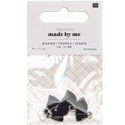 11mm cotton tassels with open jump ring - Black / Silver Tone x6